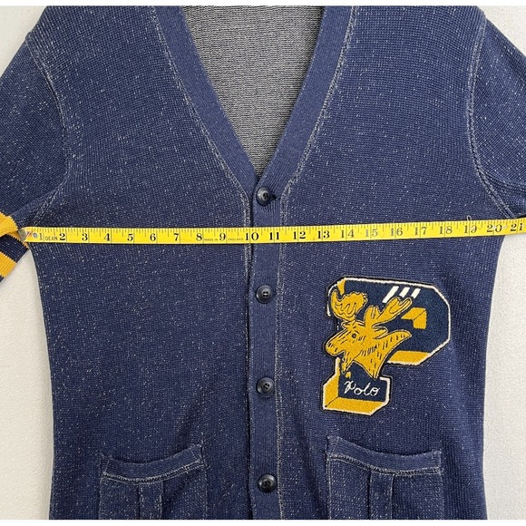 Polo Ralph Lauren Mens LETTERMAN Moose Patch Cardigan Blue Size S Sweater - Picture 8 of 11